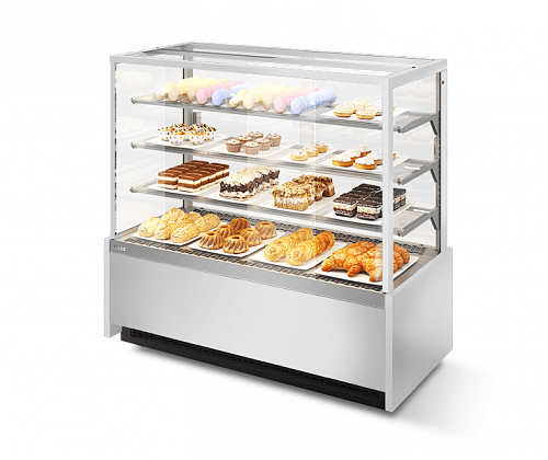 Витрина кондитерская Chilz Vete Kub 130 белый глянец/шлифованная нержавейка